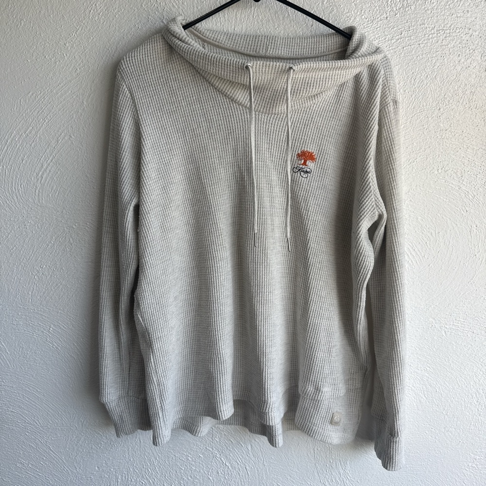 Cream Waffle-Knit Crewneck Top with Orange Embroidered Detail